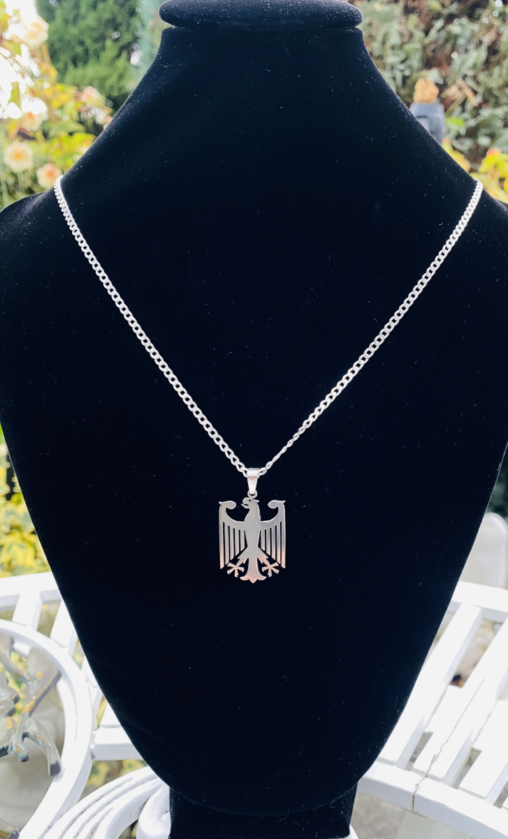 Deutscher Adler 925 Silber Kettenanhänger mit Panzerkette